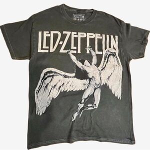 Unisex Led Zeppelin Band T-Shirt Distressed Black Large